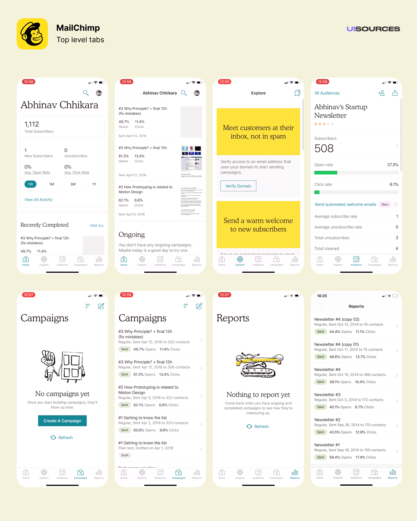 MailChimp Content Screens Screenshots UI Sources
